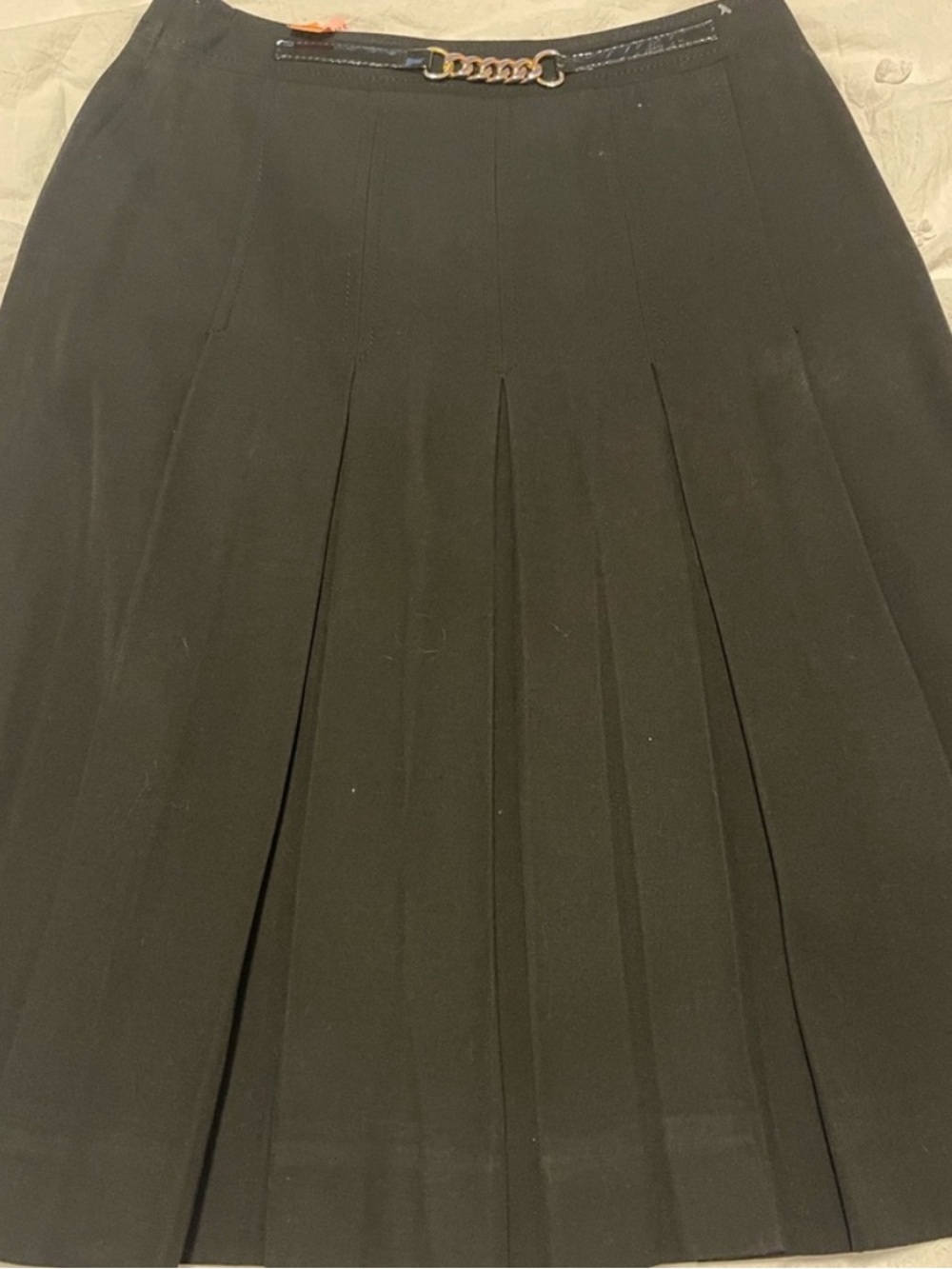 Celine Black Pleated A-Line Skirt with Chain Trim